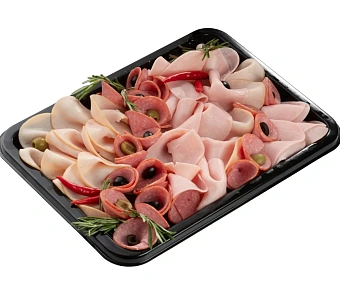 Мясной микс (индейка варёно-копчёная, сервелат варёно-копчёный, ветчина из индейки)