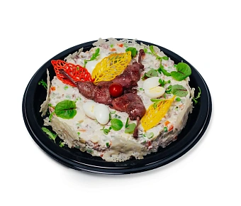 Салат «Оливье» с перепелкой и соусом «Прованс»